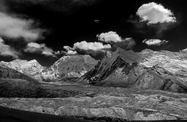 The view from the Chhukhung Ri on the Amphulapche peak and Imja Tsho - Everest region, Nepal,...