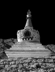 Buddhist stupa along the trail to Namche Bazar - Everest region (black and white)