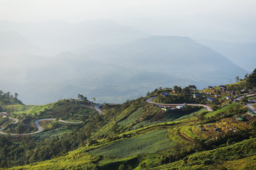Beautiful landscape with Clouds, mountains and blue sky in north of Thailand.