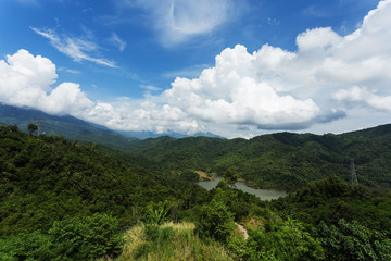 Fototapeta na wymiar Beautiful landscape with Clouds, mountains and blue sky in north of Thailand.