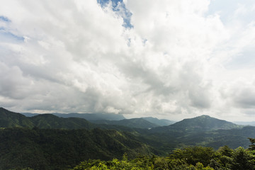 Beautiful landscape with Clouds, mountains and blue sky in north of Thailand.