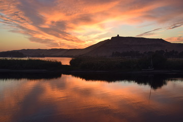 Sunset red over the blue Nile