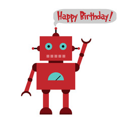 Vector illustration of a toy Robot and text happy birthday!