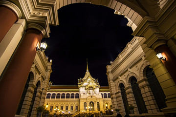 Thai Royal Grand Place landmark at night with dark sky background landscape