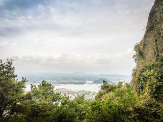 View from Seongsan Ilchulbong ("Sunrise Peak"), one of the UNESCO nature tourism site on Jeju Island in South Korea