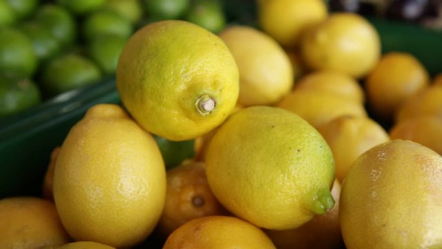 Fresh lemons - close up and pan