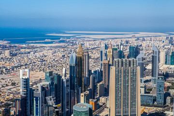 Burj Khalifa view from the top, Panorama Dubai. The top view on