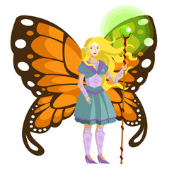 blonde fairy with buttefly wings and magic staff