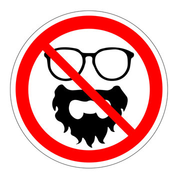 Ban glasses beard. Prohibiting sign accessories. Vector illustration