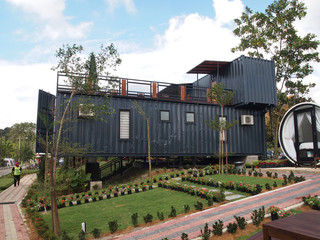 A community building made from refurbish shipping container. 