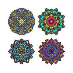 Mandala pattern flower vector set.