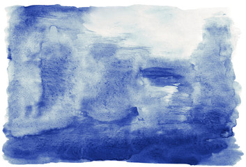Gloomy blue hand drawn watercolor painted texture with dark edge - 132388887