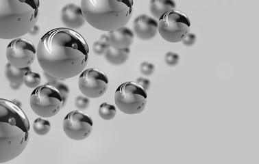 Gray background with metal balls. 3d illustration.