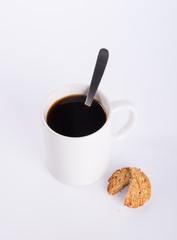 coffee or coffee with cookies on background.