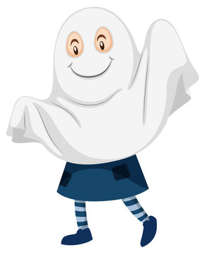 Kid wearing ghost costume