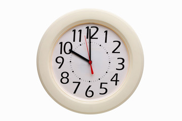 White analog wall clock showing ten o'clock