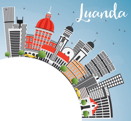 Luanda Skyline with Gray Buildings, Blue Sky and Copy Space.