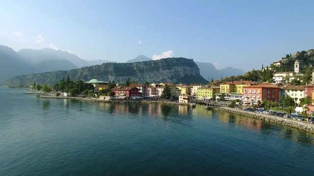 Aerial shot of Torbole on lake Garda, Italy