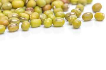Close up green bean on white background isolated.