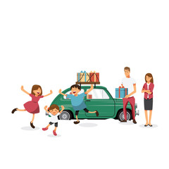 Cartoons character family celebrations glad gifts.