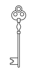 Vintage antique key, contoured silhouette isolated on white background.
