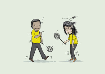 Illustration of a Girl and boy Playing Badminton - 132392863
