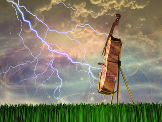 Cello in dream like landscape © rolffimages