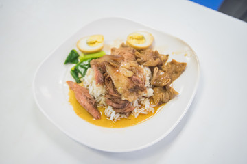 Stewed pork leg on rice, Thai food