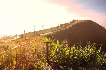 walk up to hill with the light in daytime.