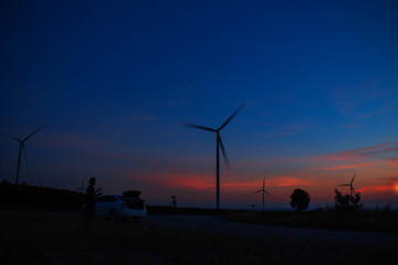 wind farm with the silhouettes.
