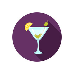 Glass with martini and olives color flat icon