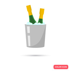 A bucket with ice and champagne bottles color flat icon