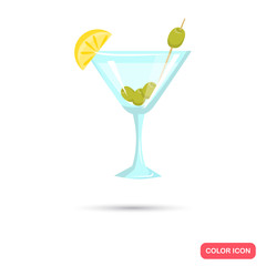 Glass with martini and olives color flat icon