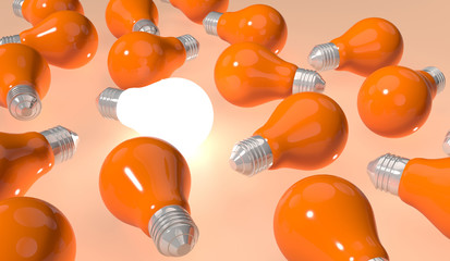 single light bulb shining between oragge light bulbs  © Kerem Severoğlu