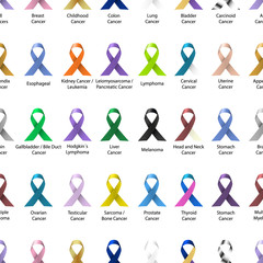 cancer awareness various color and shiny ribbons for help in lines pattern eps10 - 132397497