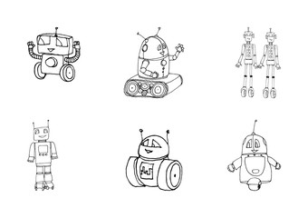 Fototapeta na wymiar Robot doodles set.