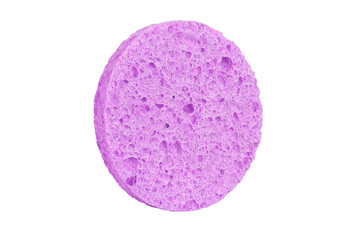 Mauve round cosmetic sponge pad for face makeup cleaning, isolated on white background, clipping path included