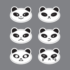 Panda emotions. Emoji stickers set. 6 emotions in the flat icon set. Vector illustration.