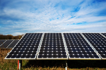 Solar panel, photovoltaic, alternative electricity source - selective focus, copy space