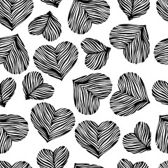 Black and white hearts seamless pattern.