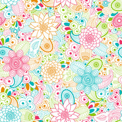Fototapeta na wymiar Seamless background of ethnic style. Summer pattern of flowers and leaves.