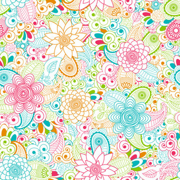 Seamless background of ethnic style. Summer pattern of flowers and leaves. © natalitovchenko