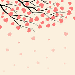 Branches of tree with hearts background for valentines day. 