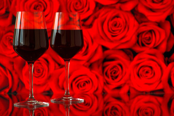 Two glasses of red wine against bokeh background with sparkles a
