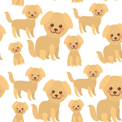 Obraz premium seamless pattern Kawaii funny golden beige dog, face with large eyes and pink cheeks, boy and girl isolated on white background. Vector