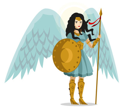 angel woman warrior with shield and spear