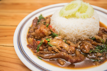 stir-fried pork and basil and fried egg