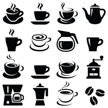 Coffee cup icon collection - vector silhouette and illustration