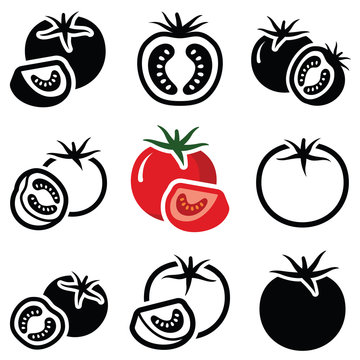 Tomato vegetable icon collection - vector outline and silhouette