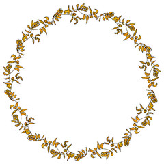 rowan floral round frame, border wreath for your text Leaves contours Orange on white background hand-drawn. Vector